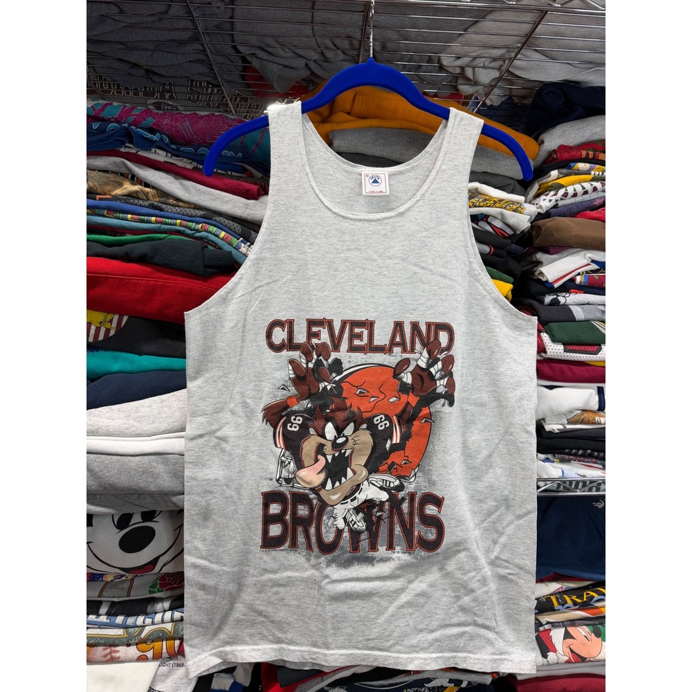 Vintage 1995 Cleveland Browns Looney Tunes Taz Tank Top Delta Grey Mens Medium
